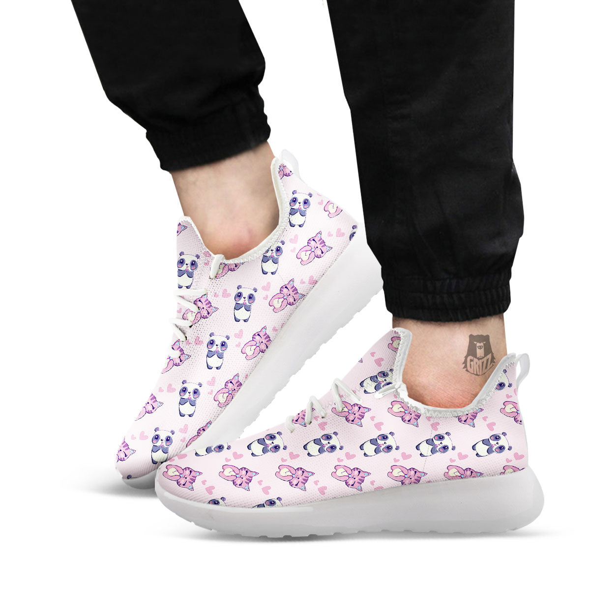 Cat And Panda Lover Print Pattern White Athletic Shoes-grizzshop