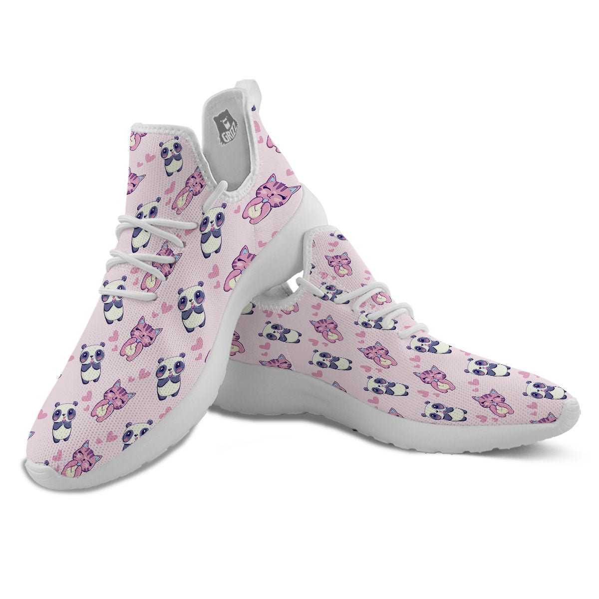 Cat And Panda Lover Print Pattern White Athletic Shoes-grizzshop