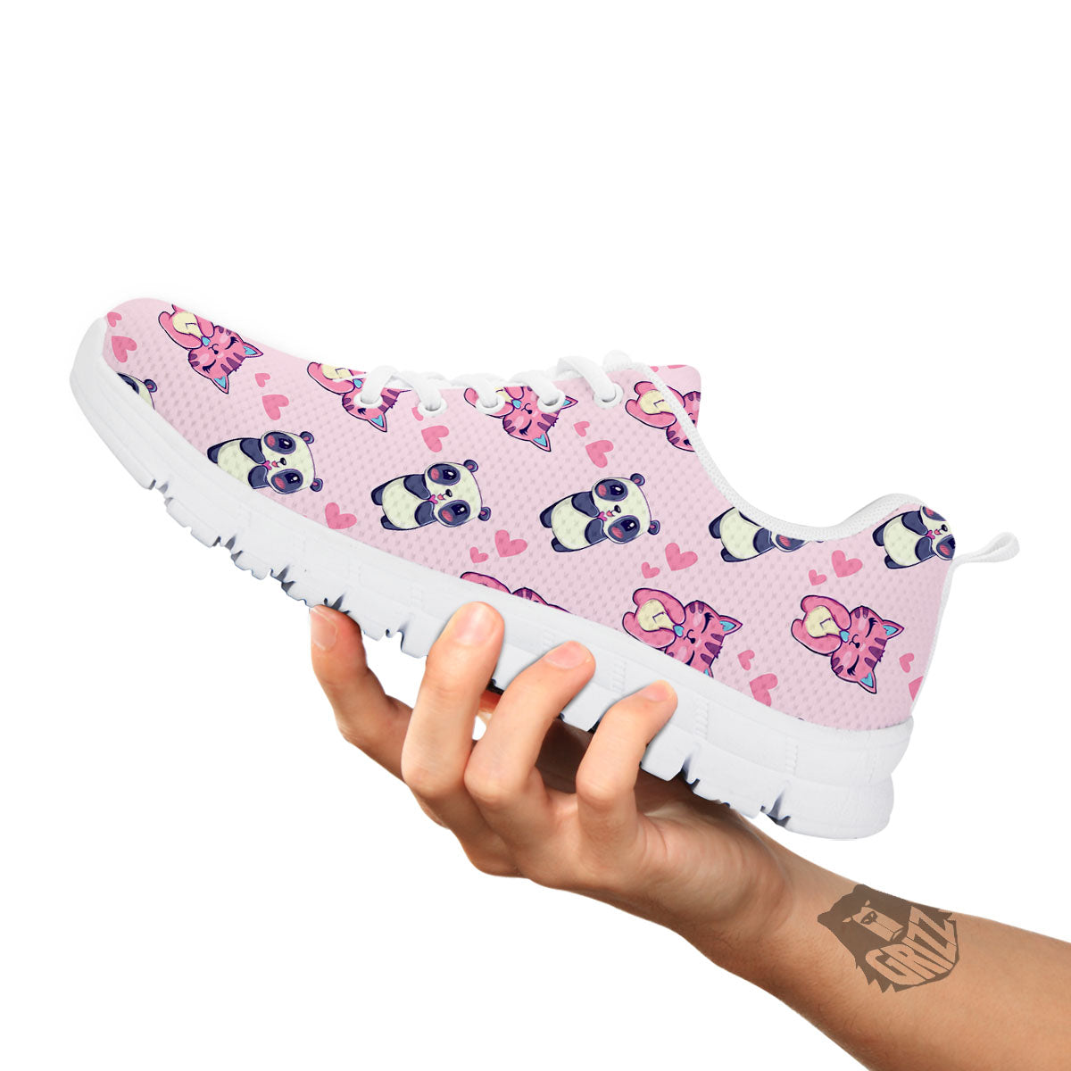 Cat And Panda Lover Print Pattern White Sneaker-grizzshop