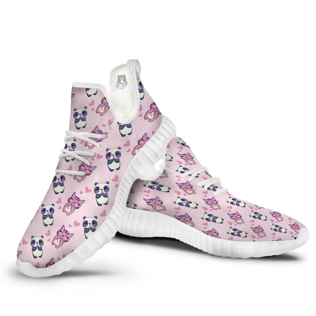 Cat And Panda Lover Print Pattern White Walking Shoes-grizzshop