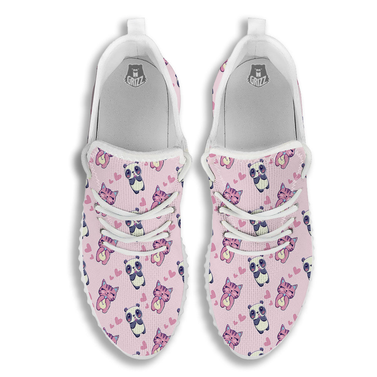 Cat And Panda Lover Print Pattern White Walking Shoes-grizzshop