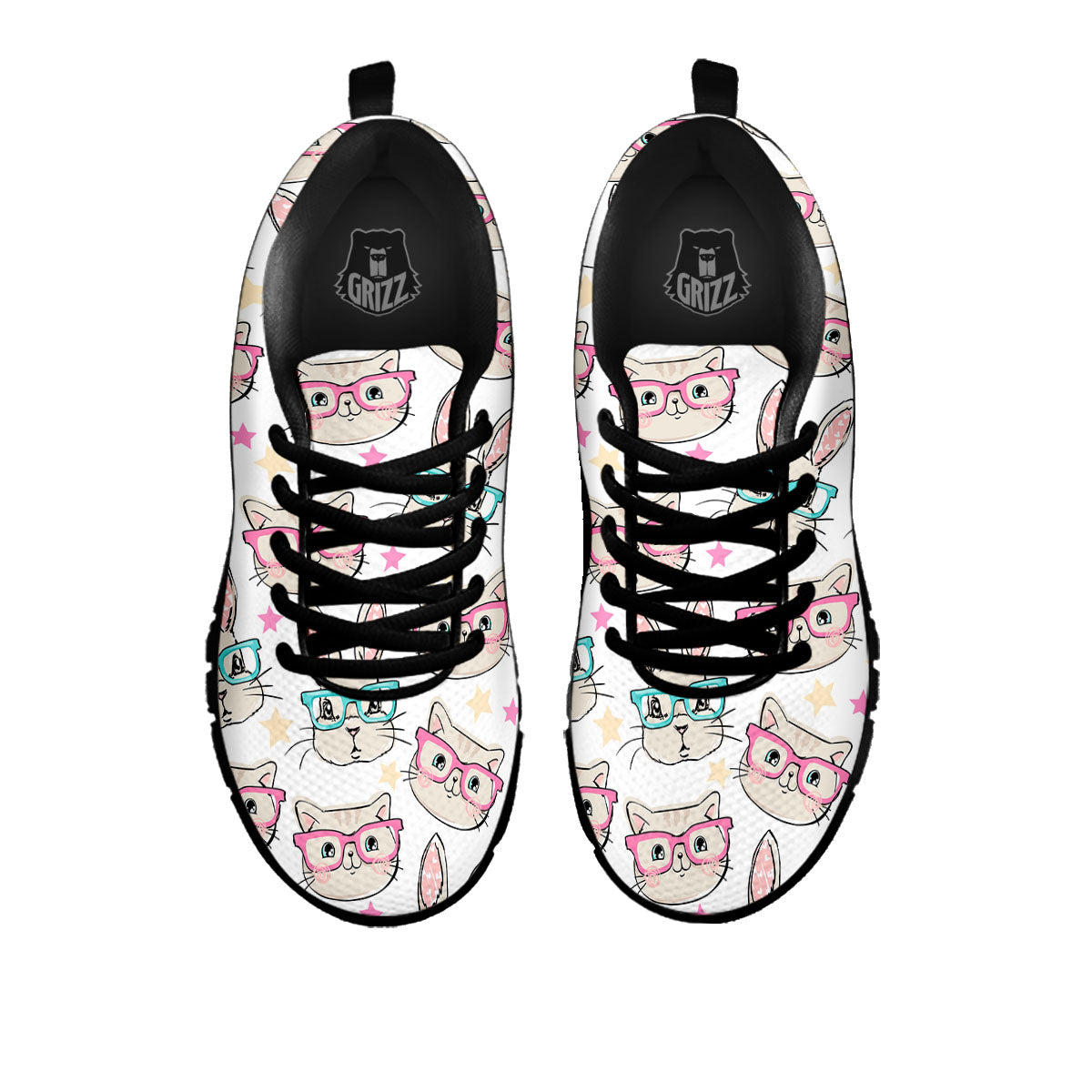 Cat And Rabbit Print Pattern Black Sneaker-grizzshop