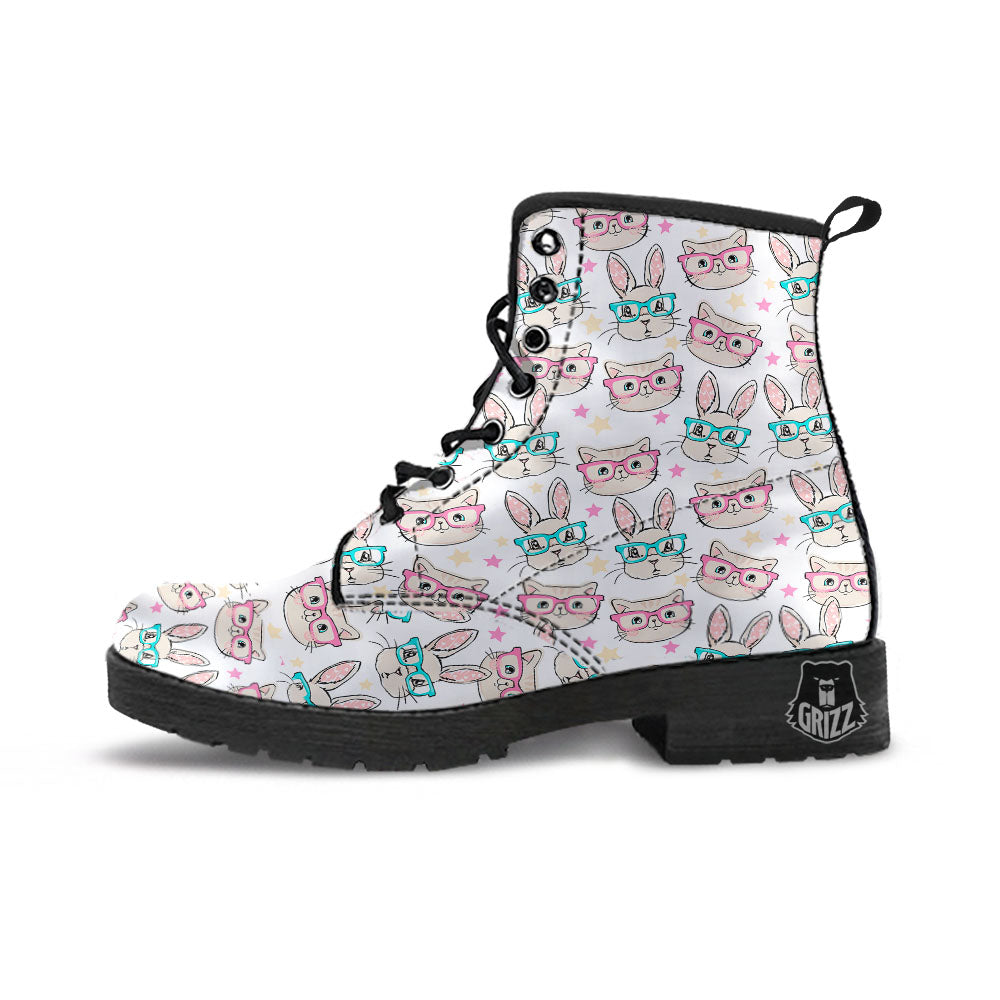 Cat And Rabbit Print Pattern Leather Boots-grizzshop