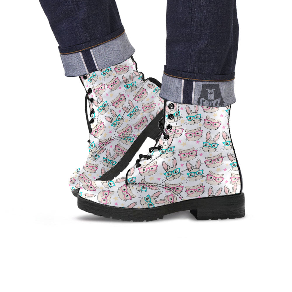 Cat And Rabbit Print Pattern Leather Boots-grizzshop