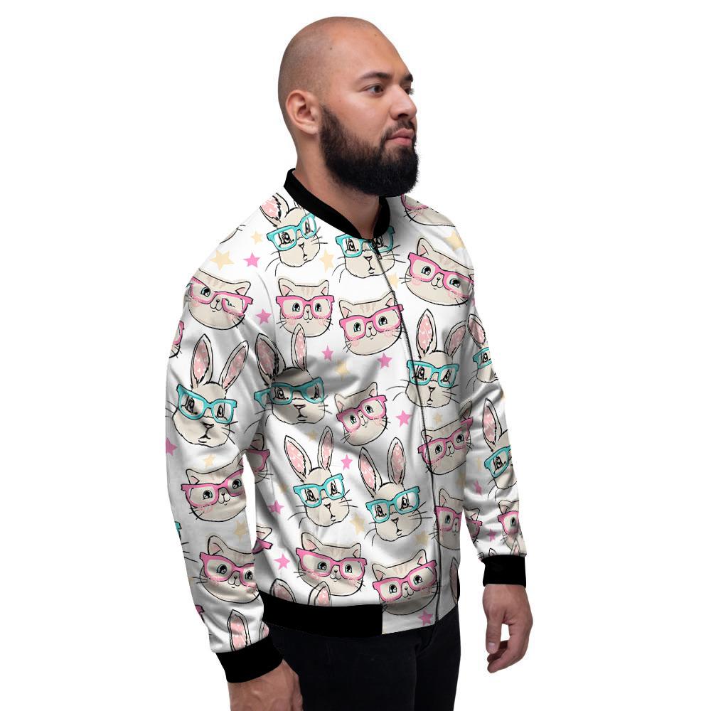 Cat And Rabbit Print Pattern Men's Bomber Jacket-grizzshop
