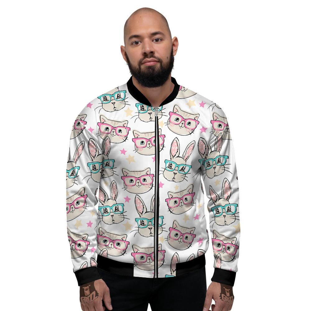 Cat And Rabbit Print Pattern Men's Bomber Jacket-grizzshop