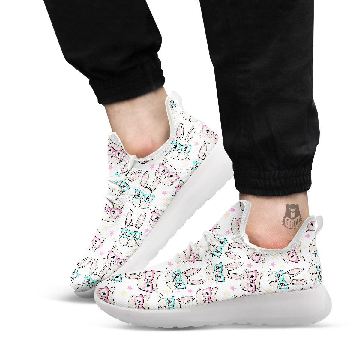 Cat And Rabbit Print Pattern White Athletic Shoes-grizzshop