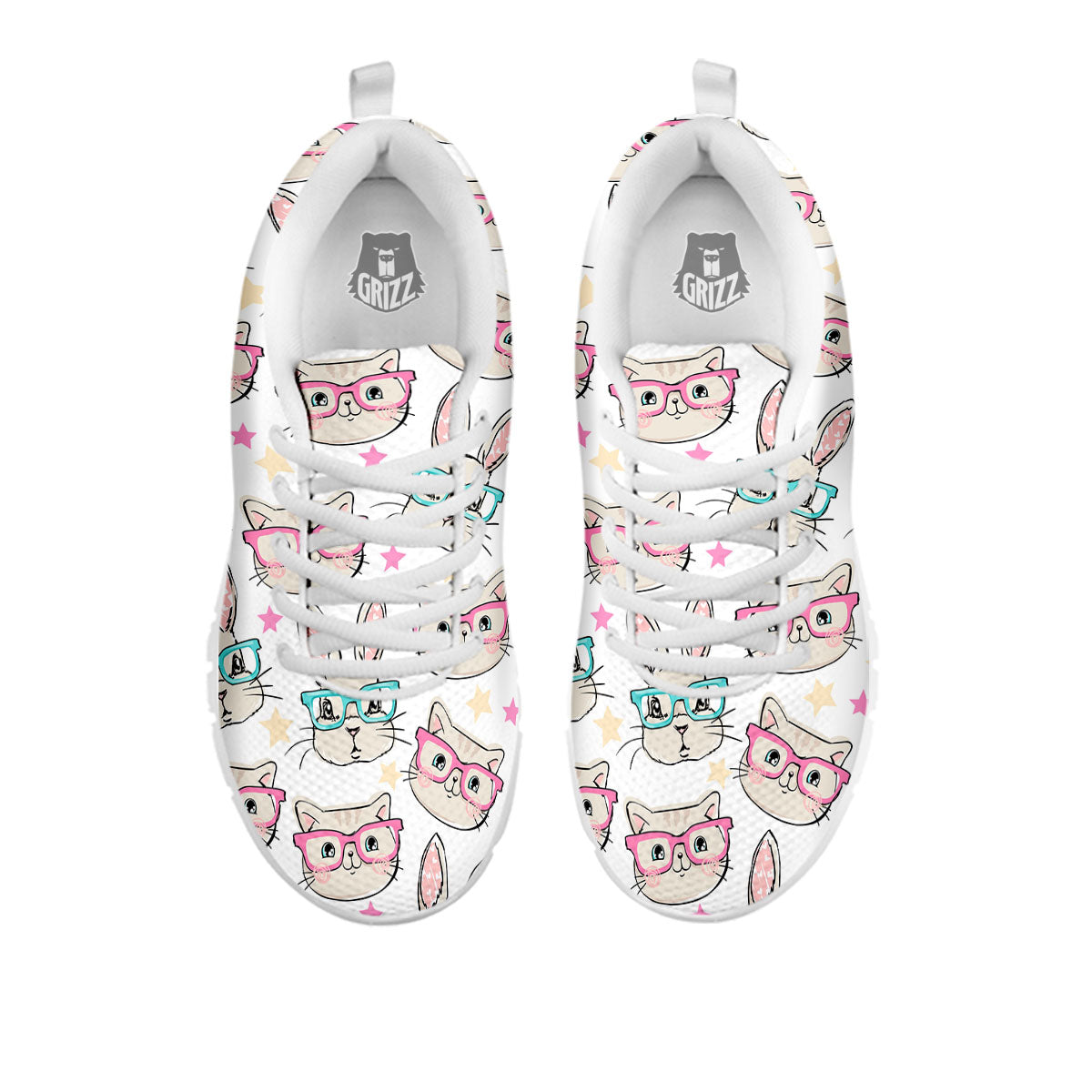 Cat And Rabbit Print Pattern White Sneaker-grizzshop