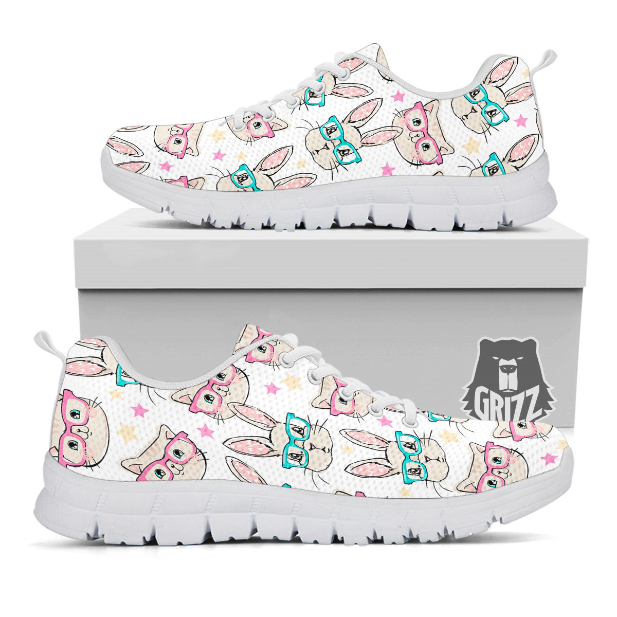 Cat And Rabbit Print Pattern White Sneaker-grizzshop