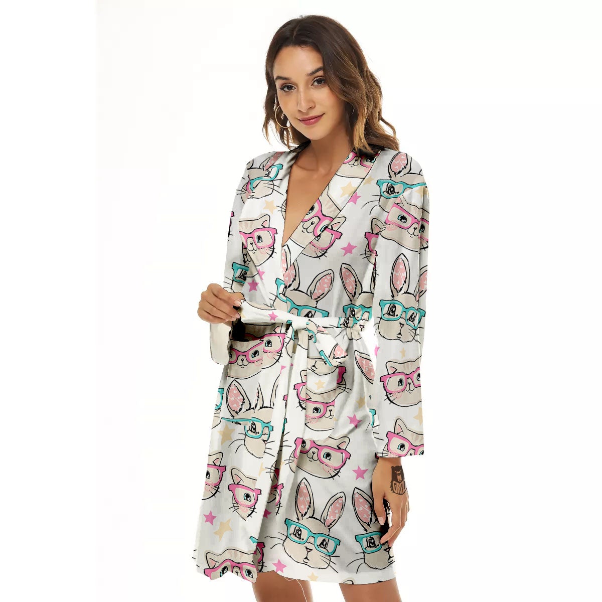 Cat And Rabbit Print Pattern Women's Robe-grizzshop