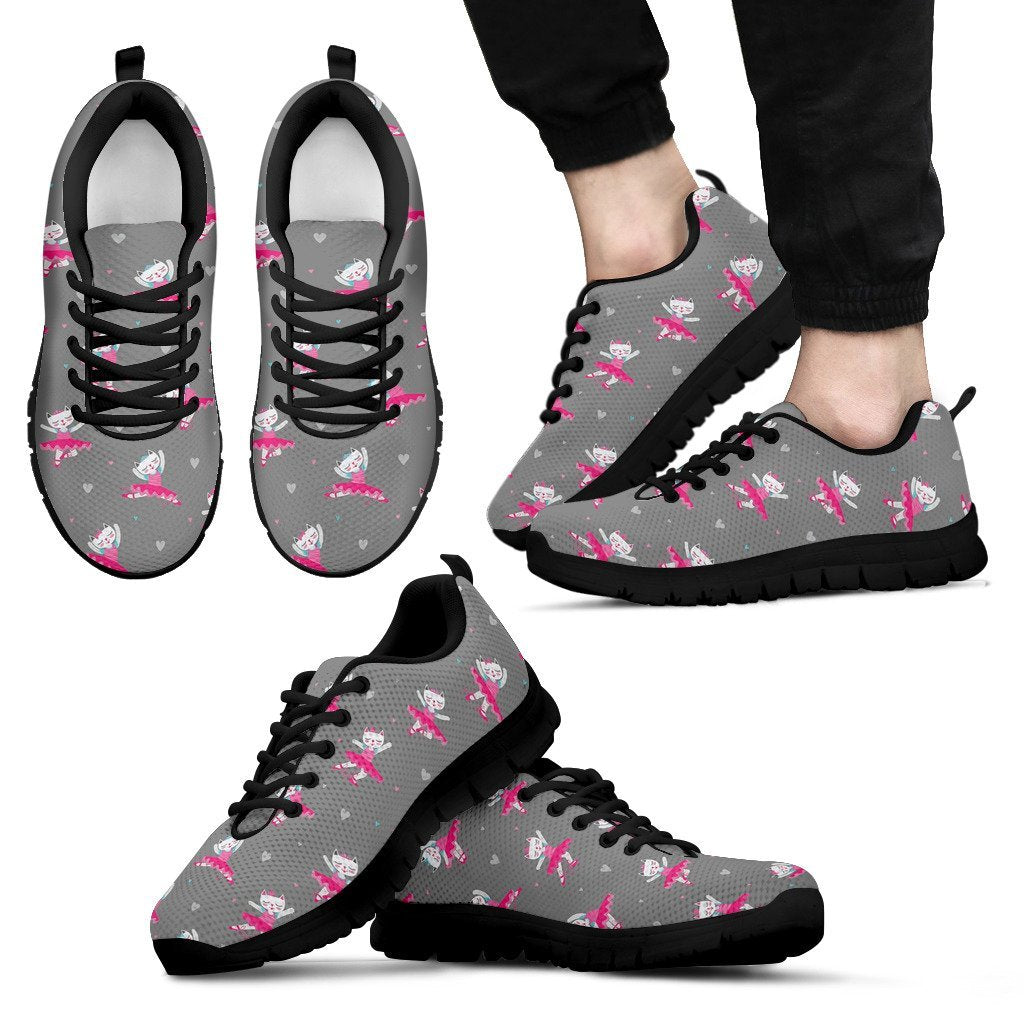 Cat Ballet Pattern Print Black Sneaker Shoes For Men Women-grizzshop