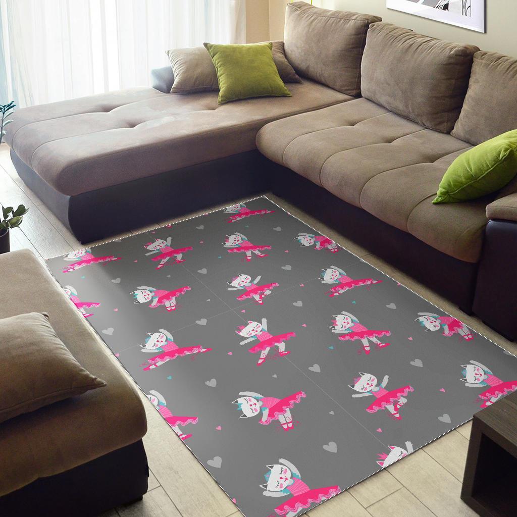 Cat Ballet Pattern Print Floor Mat-grizzshop