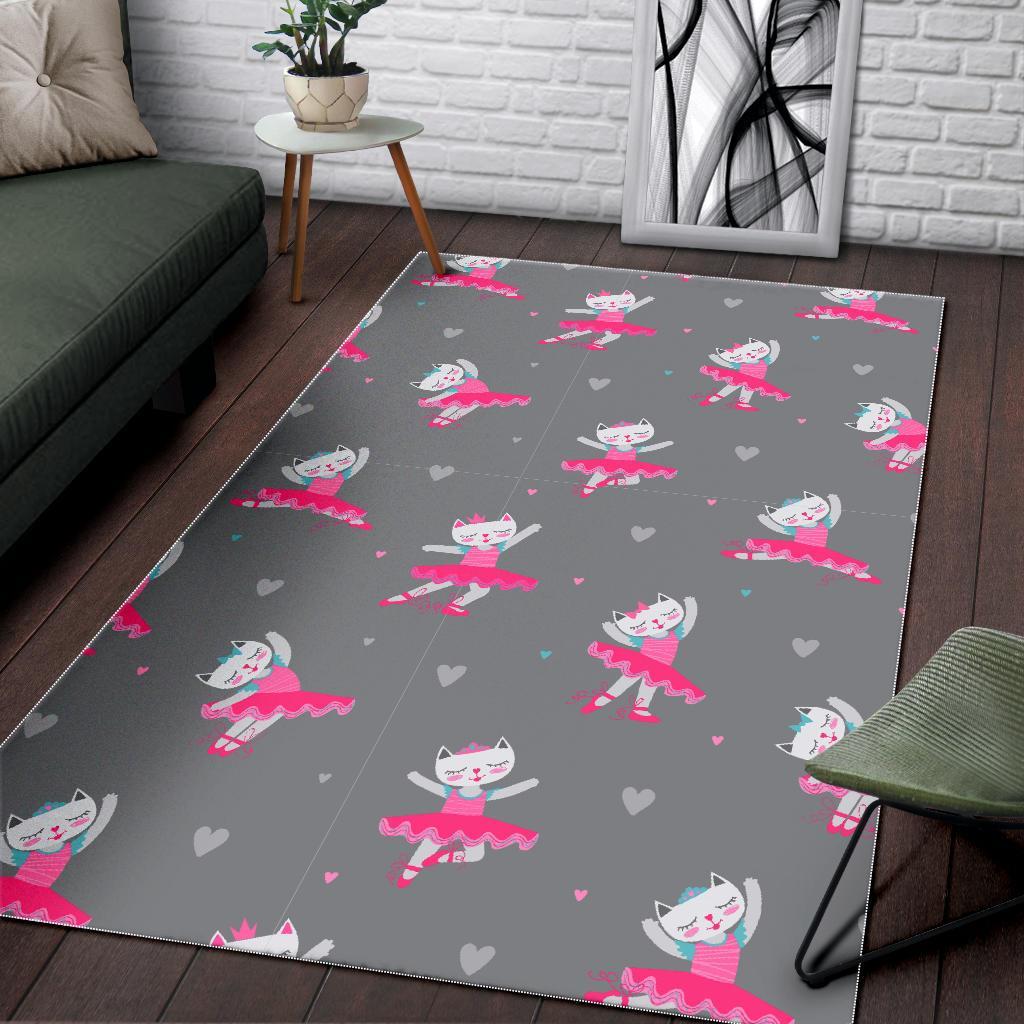 Cat Ballet Pattern Print Floor Mat-grizzshop