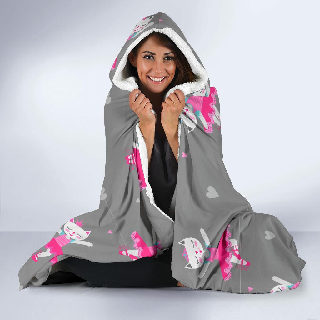 Cat Ballet Pattern Print Hooded Blanket-grizzshop