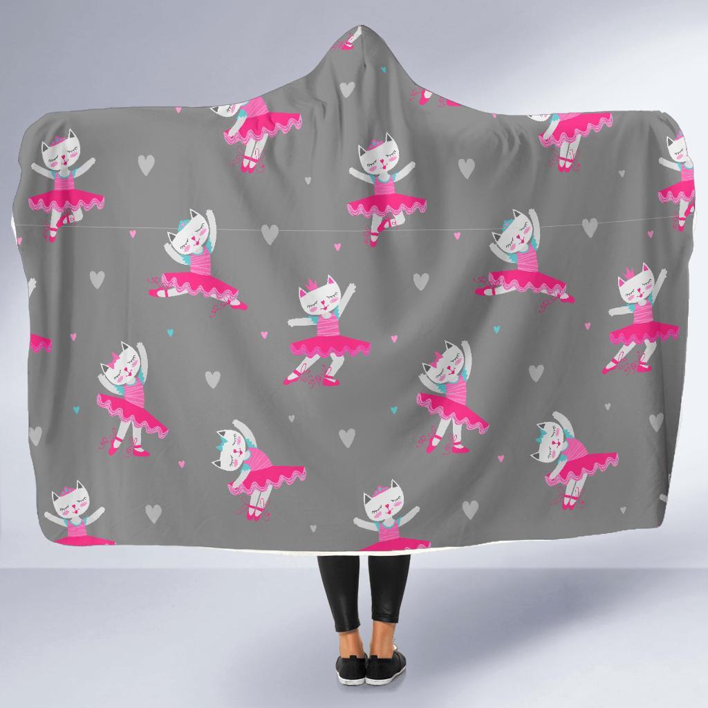 Cat Ballet Pattern Print Hooded Blanket-grizzshop