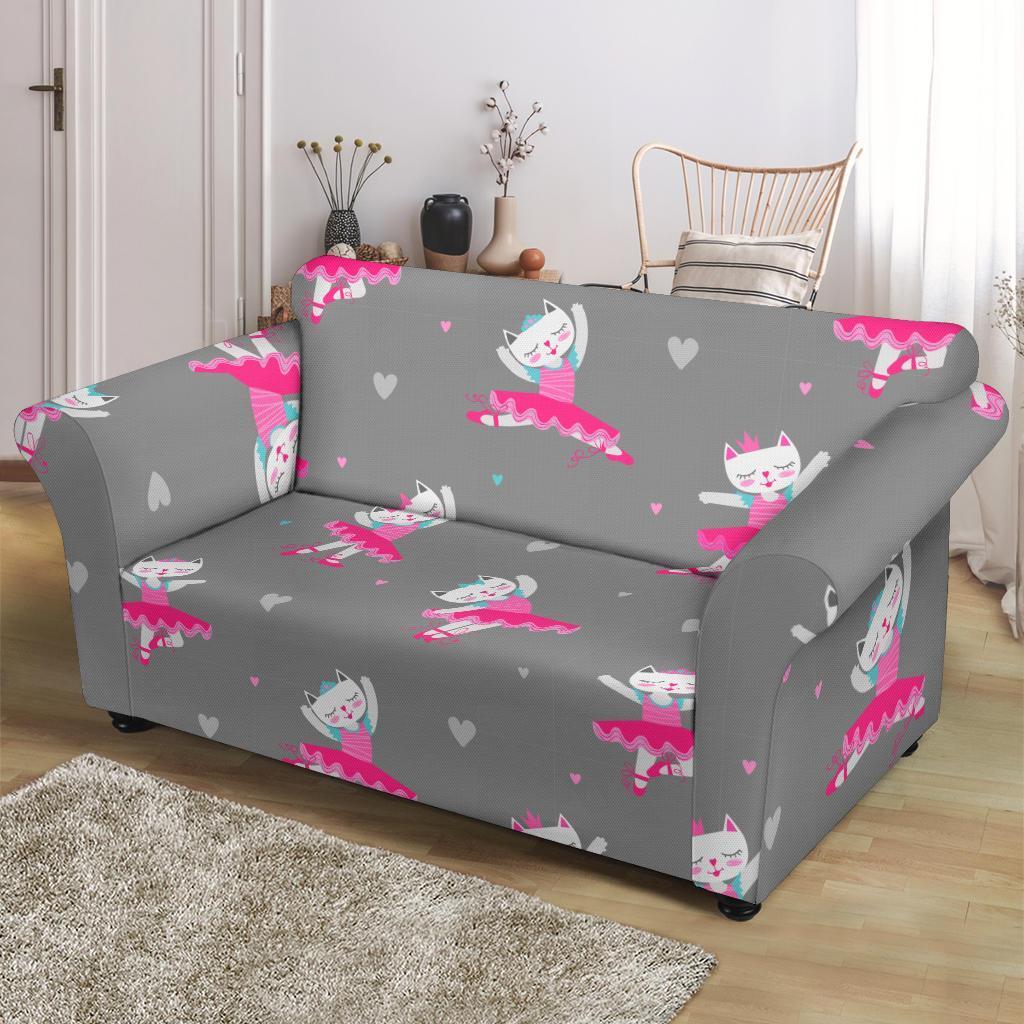 Cat Ballet Pattern Print Loveseat Cover-grizzshop