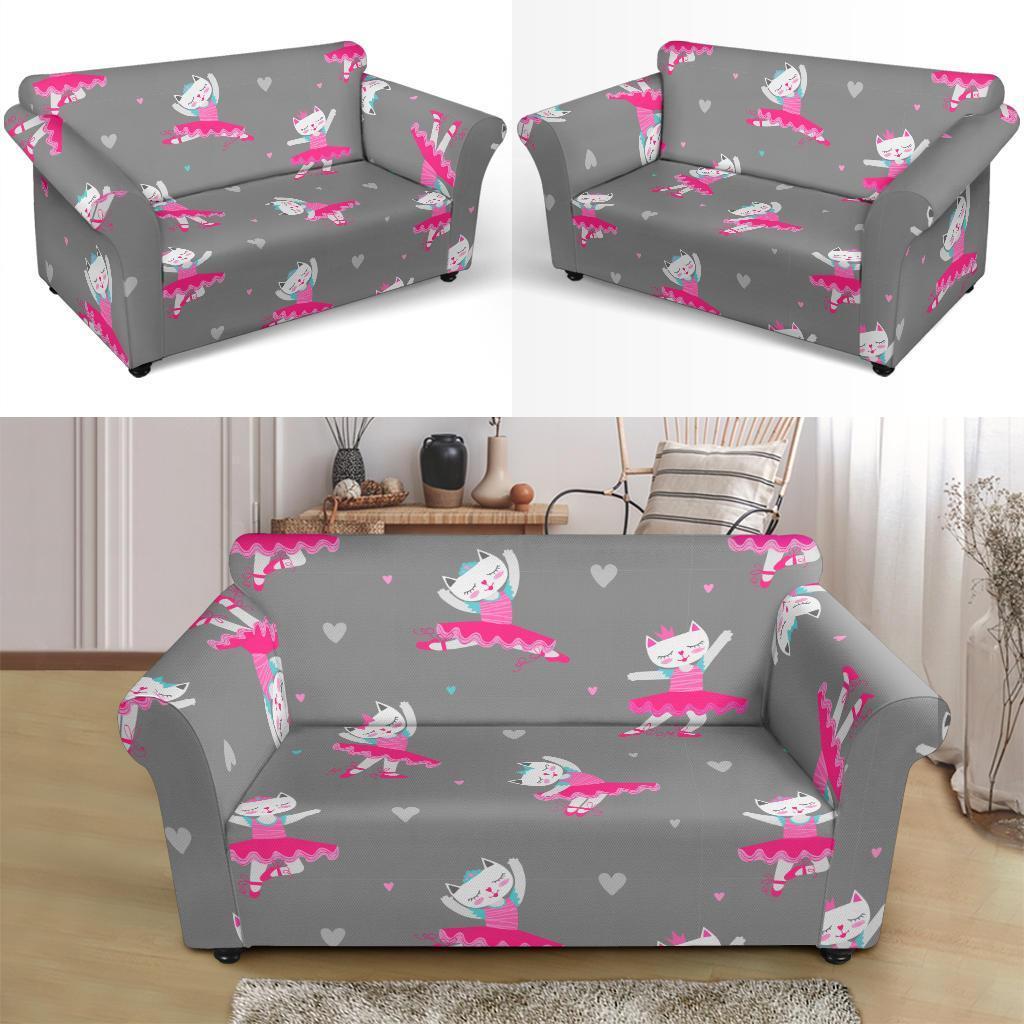 Cat Ballet Pattern Print Loveseat Cover-grizzshop