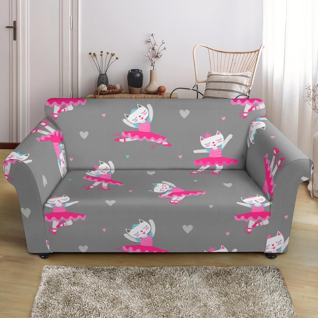 Cat Ballet Pattern Print Loveseat Cover-grizzshop