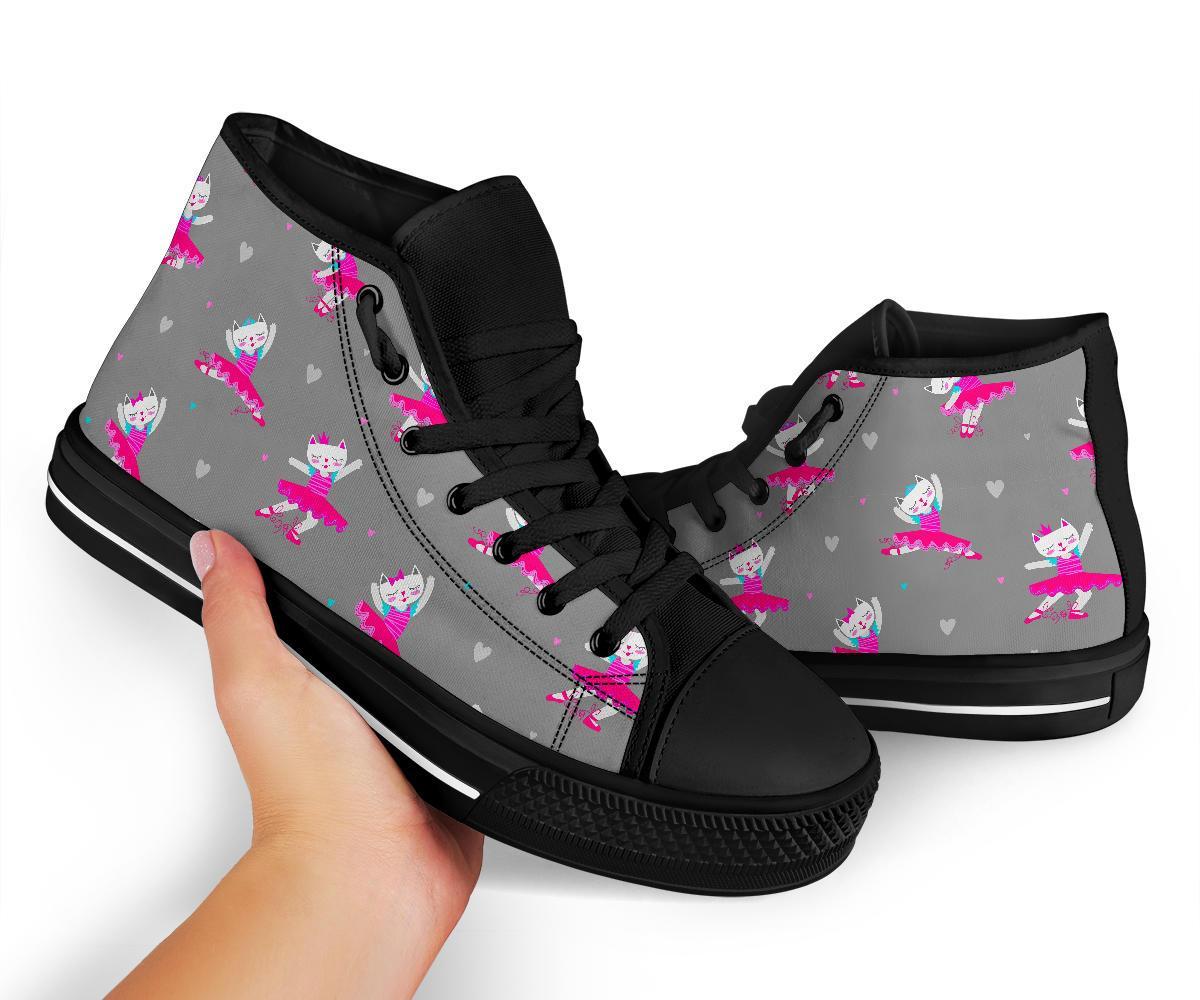 Cat Ballet Pattern Print Men Women's High Top Shoes-grizzshop