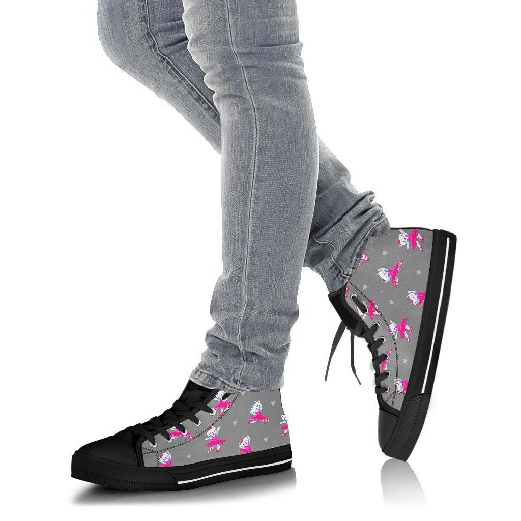 Cat Ballet Pattern Print Men Women's High Top Shoes-grizzshop