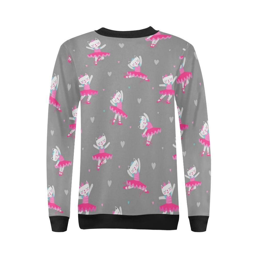 Cat Ballet Pattern Print Women Crewneck Sweatshirt-grizzshop