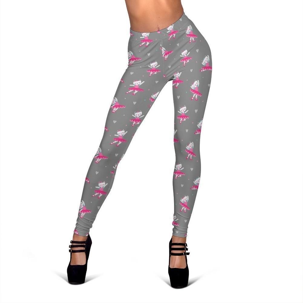 Cat Ballet Pattern Print Women Leggings-grizzshop