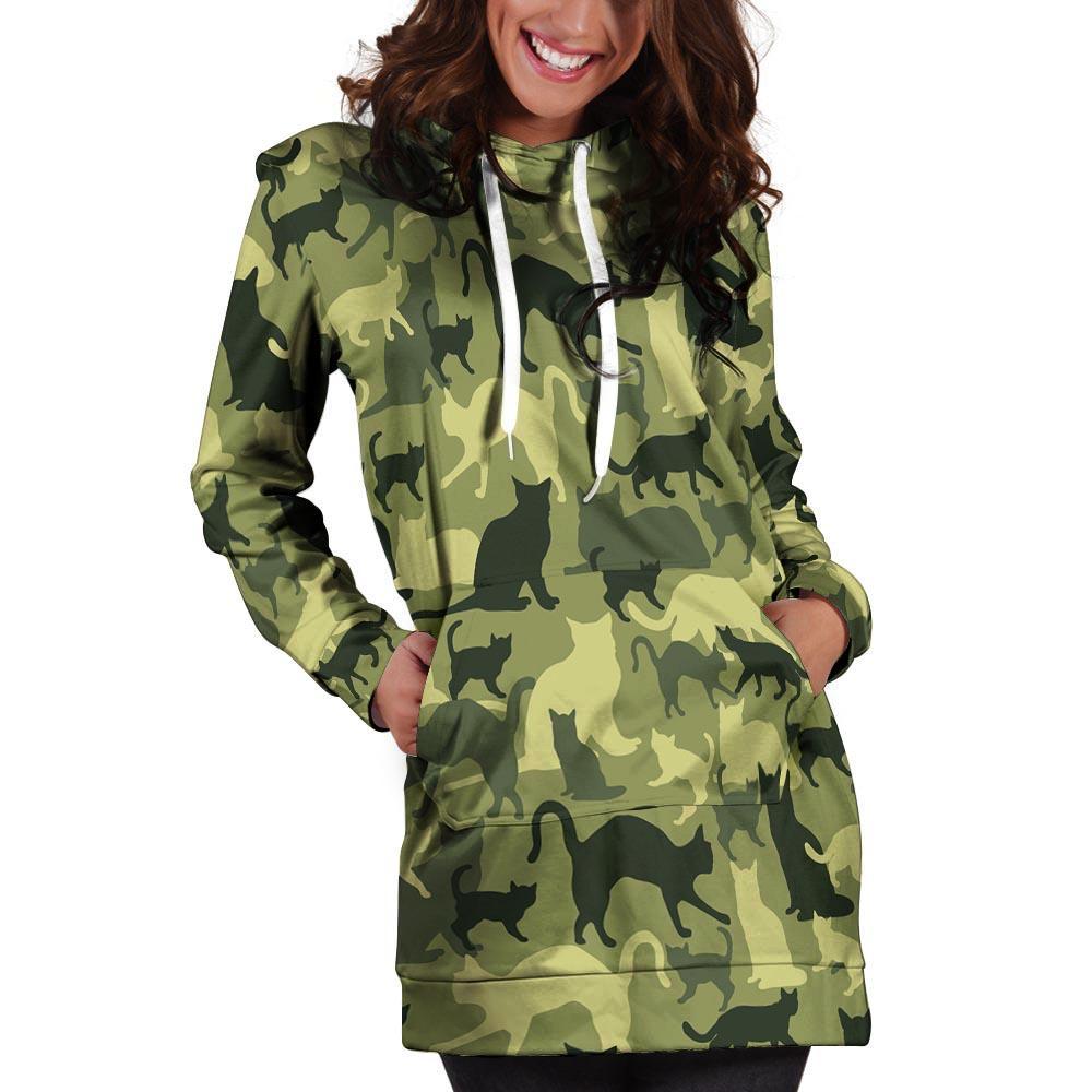 Cat Camouflage Print Hoodie Dress-grizzshop
