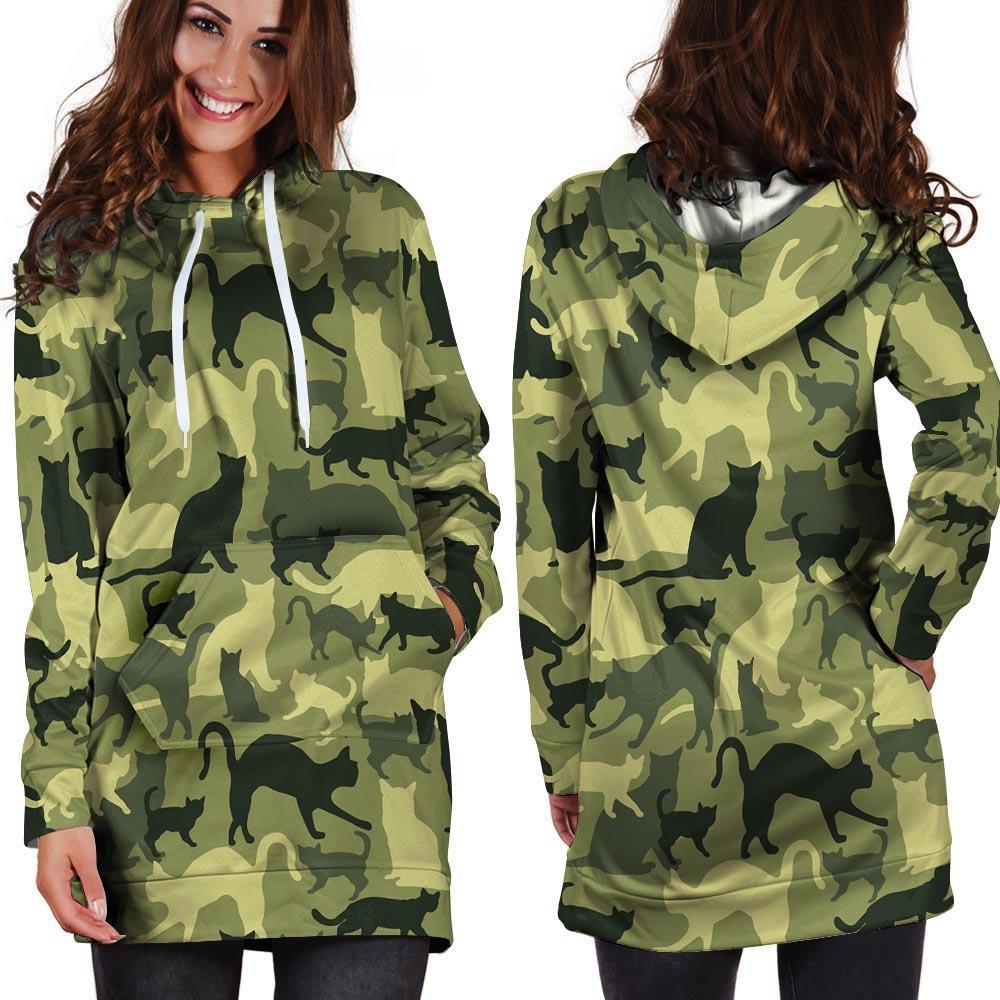 Cat Camouflage Print Hoodie Dress-grizzshop