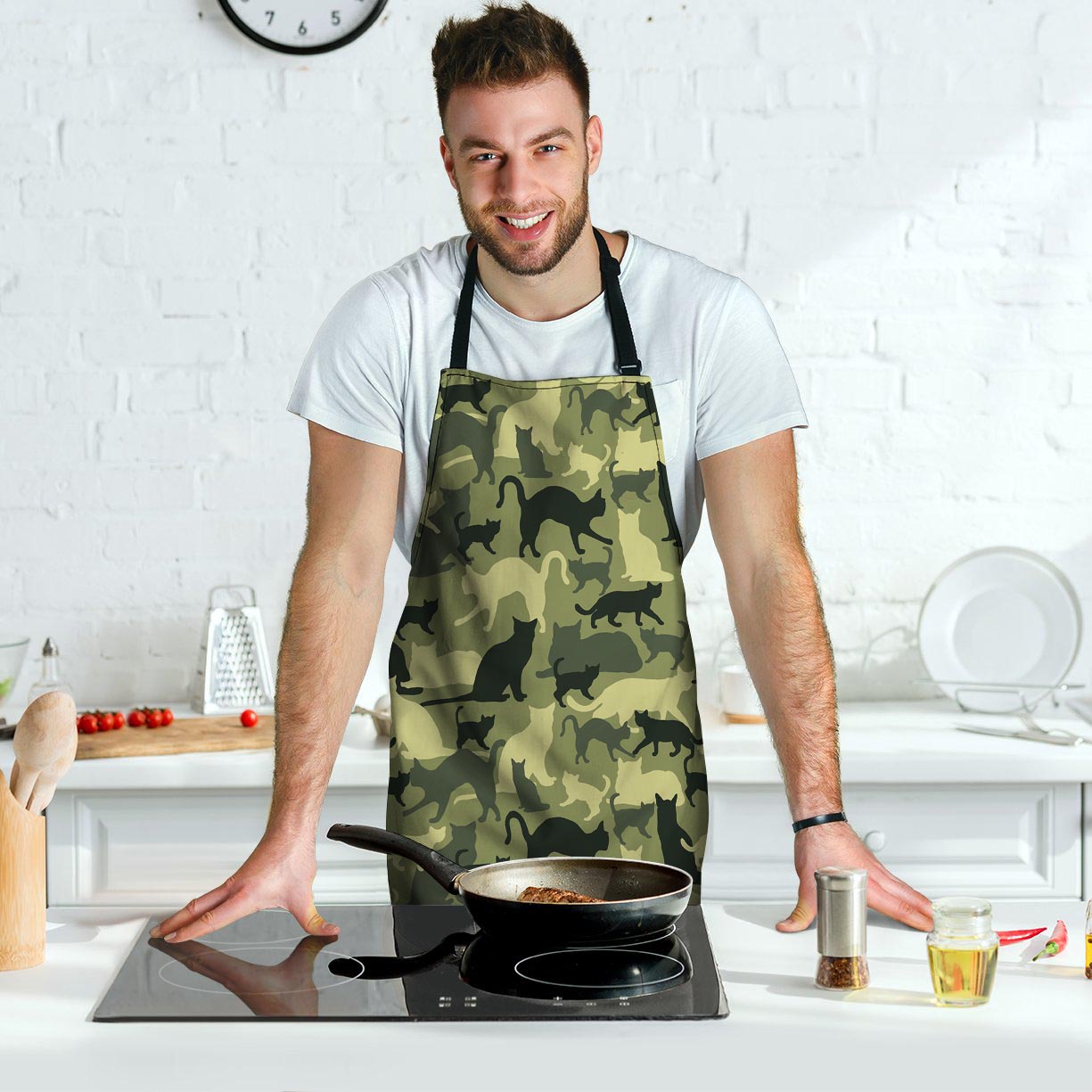 Cat Camouflage Print Men's Apron-grizzshop