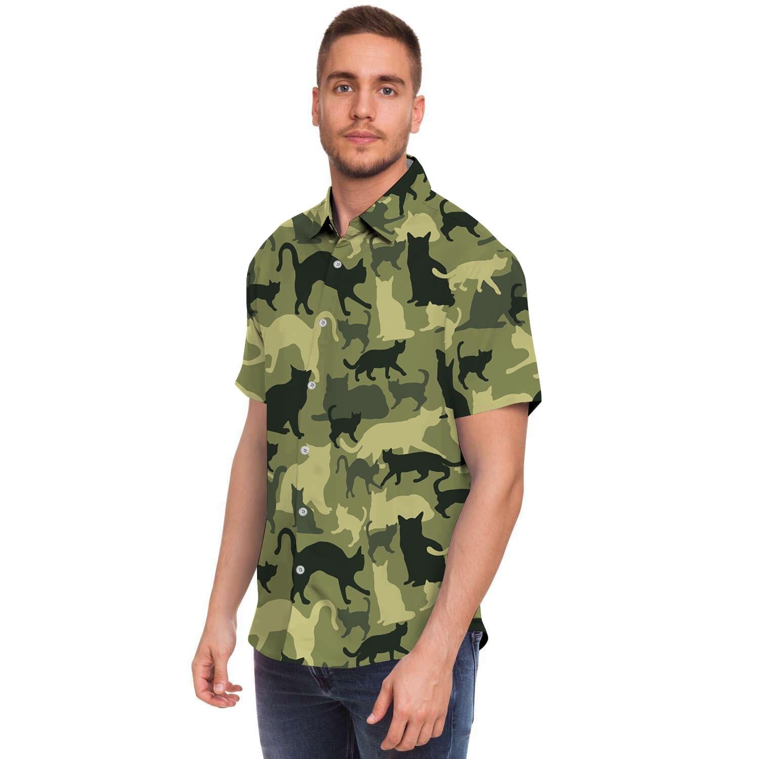 Cat Camouflage Print Men's Short Sleeve Shirt-grizzshop