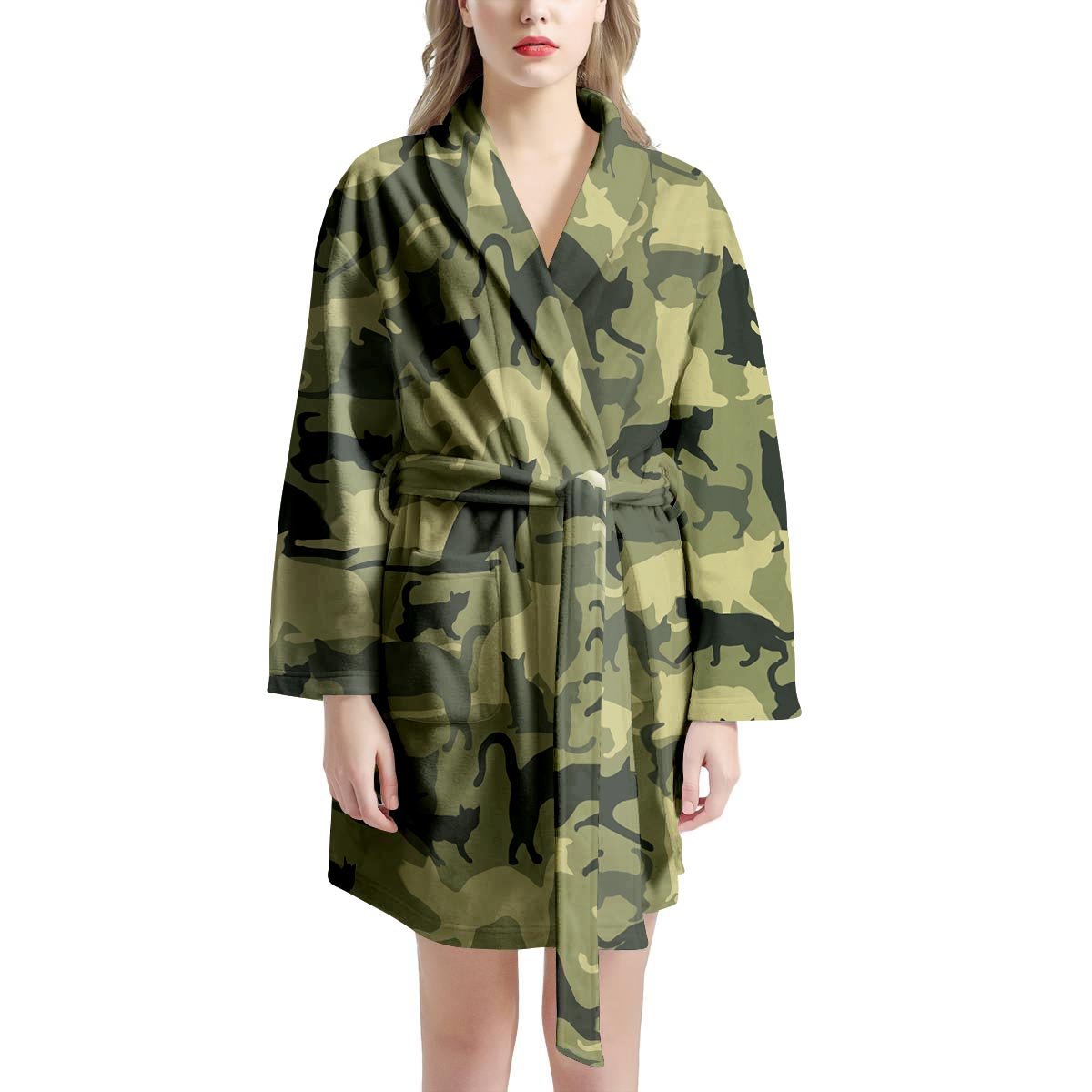 Cat Camouflage Print Women's Robe-grizzshop