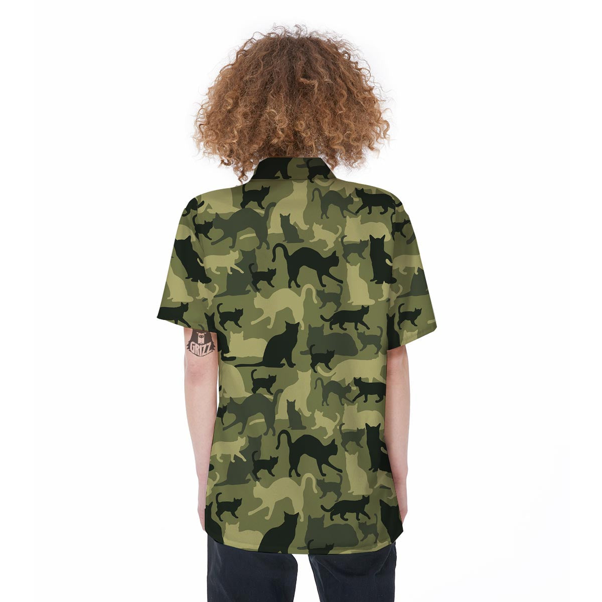 Cat Camouflage Print Women's Short Sleeve Shirts-grizzshop