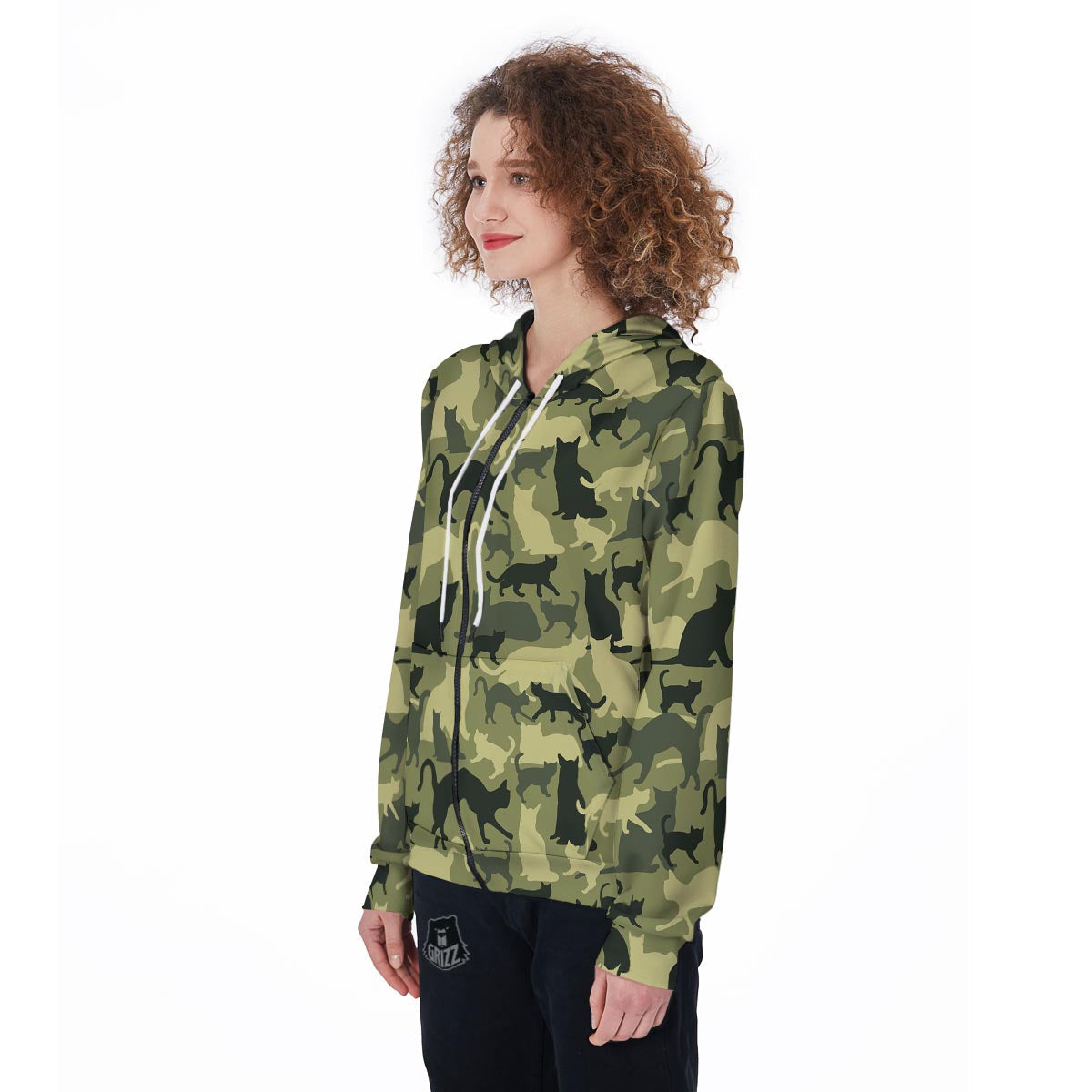 Cat Camouflage Print Women's Zip Up Hoodie-grizzshop