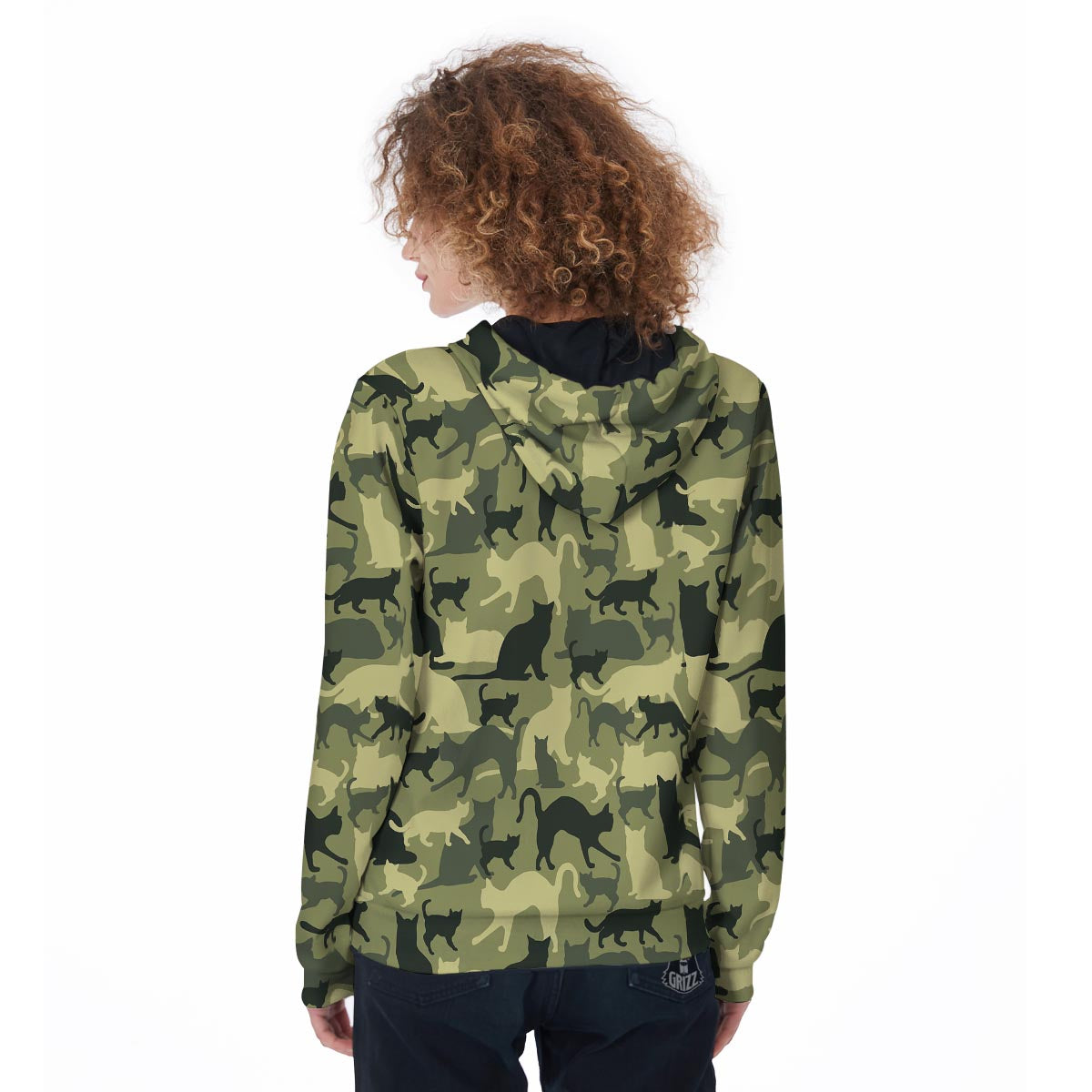Cat Camouflage Print Women's Zip Up Hoodie-grizzshop