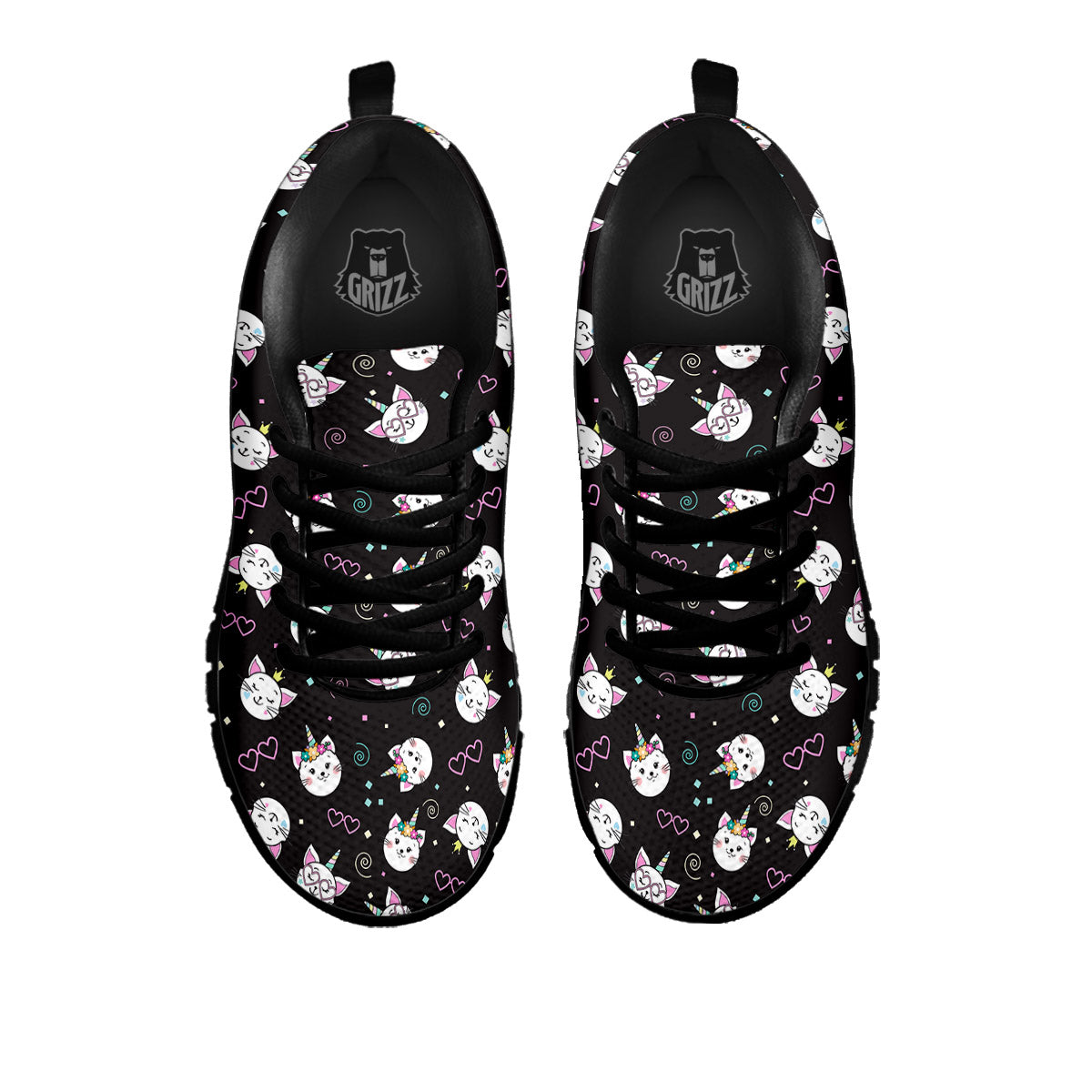 Cat Cute Black Print Pattern Black Sneaker-grizzshop