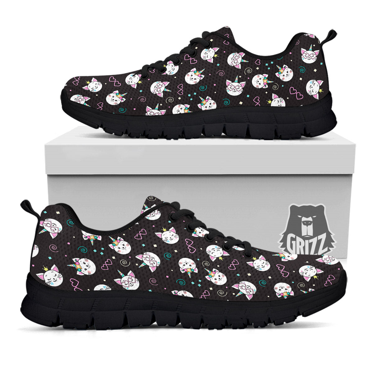 Cat Cute Black Print Pattern Black Sneaker-grizzshop