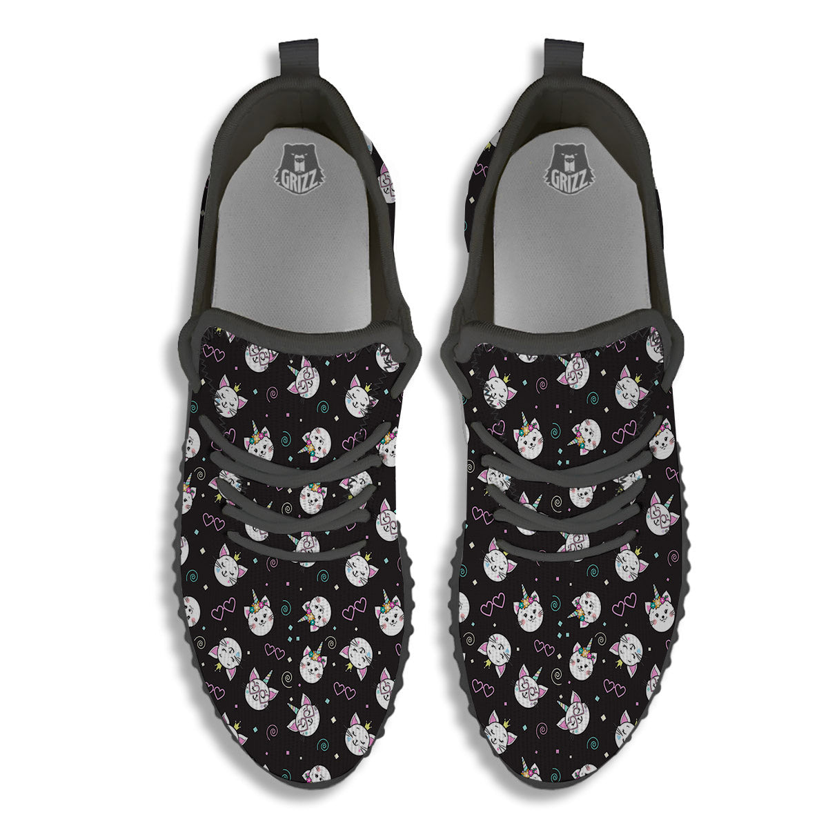 Cat Cute Black Print Pattern Black Walking Shoes-grizzshop