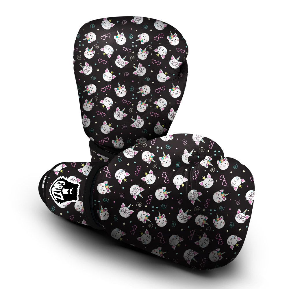 Cat Cute Black Print Pattern Boxing Gloves-grizzshop