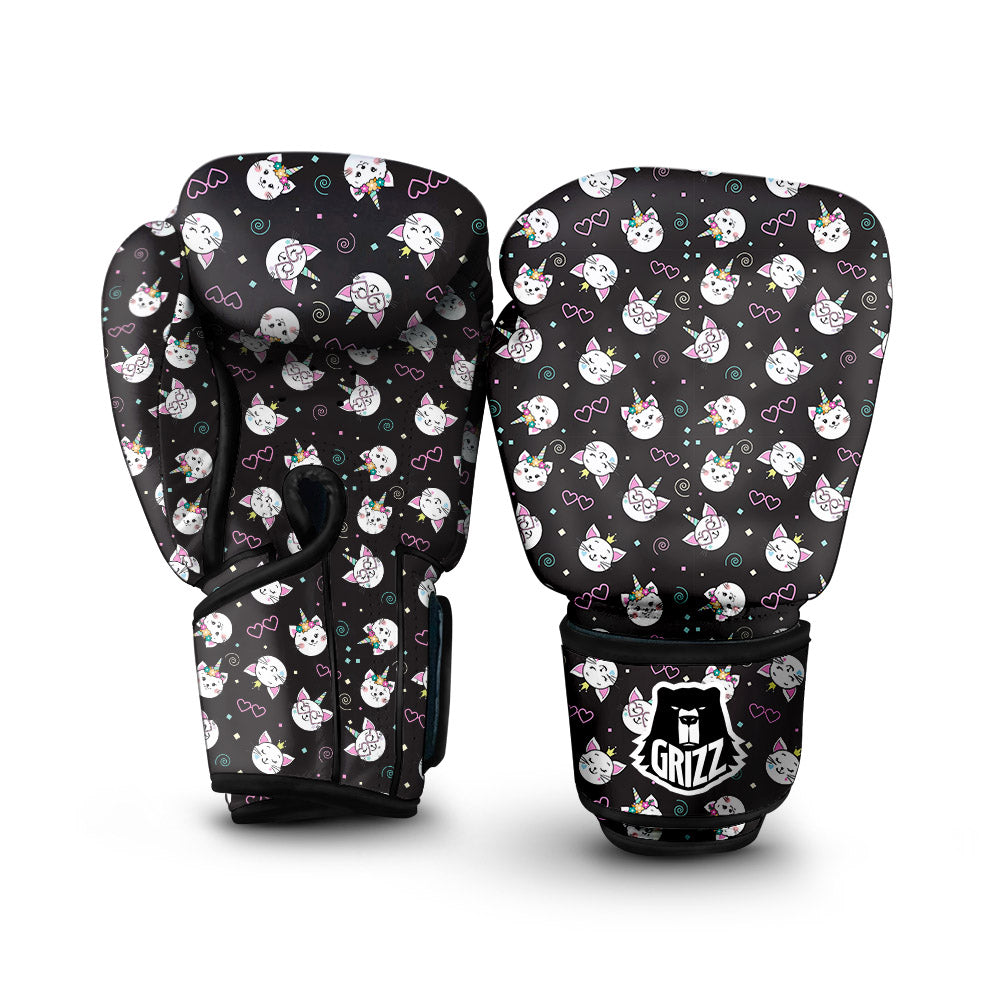 Cat Cute Black Print Pattern Boxing Gloves-grizzshop