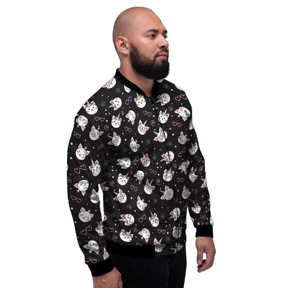 Cat Cute Black Print Pattern Men's Bomber Jacket-grizzshop