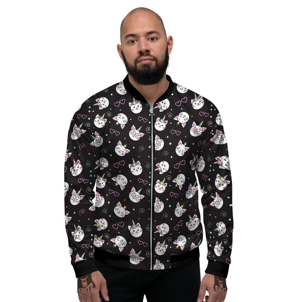 Cat Cute Black Print Pattern Men's Bomber Jacket-grizzshop
