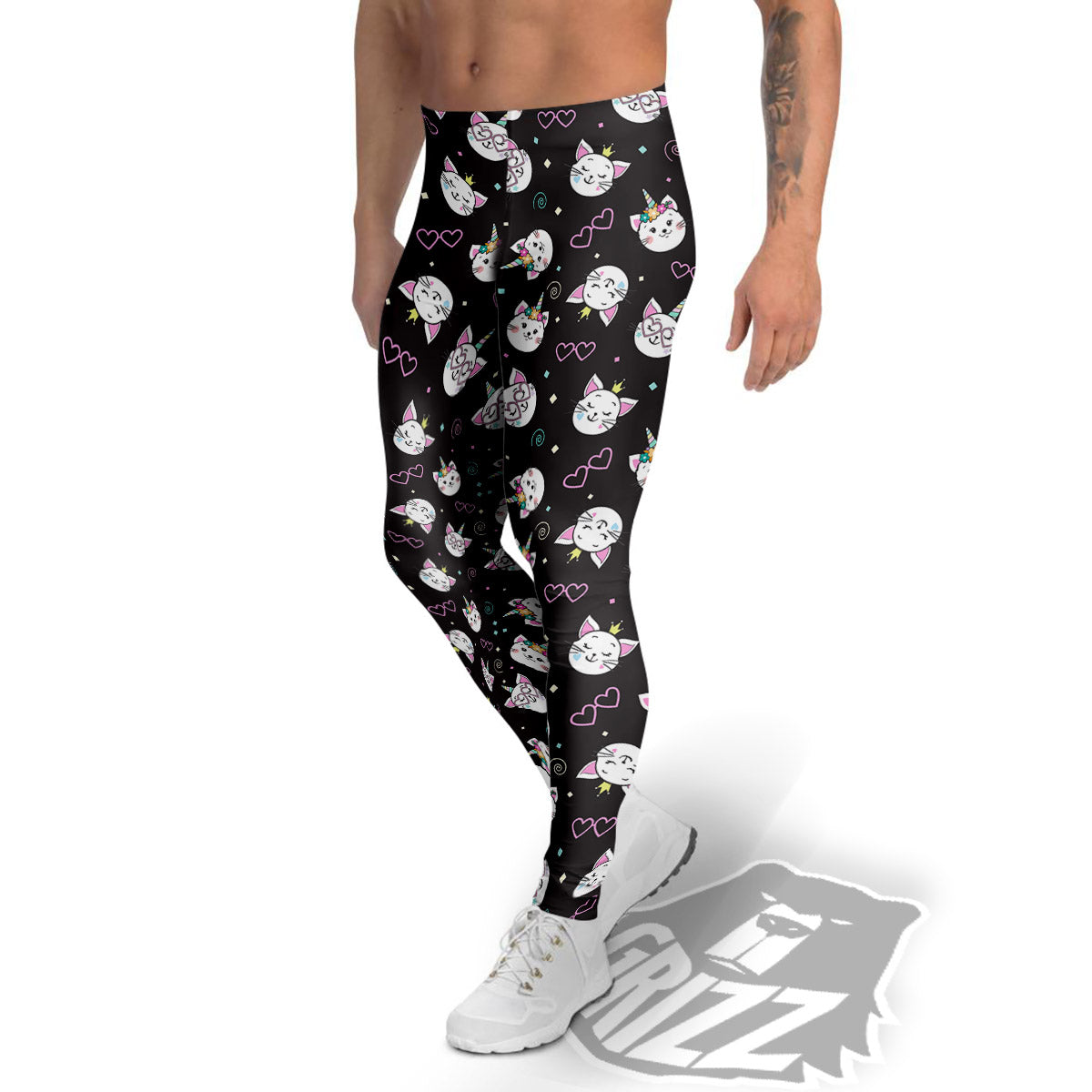 Cat Cute Black Print Pattern Men's Leggings-grizzshop