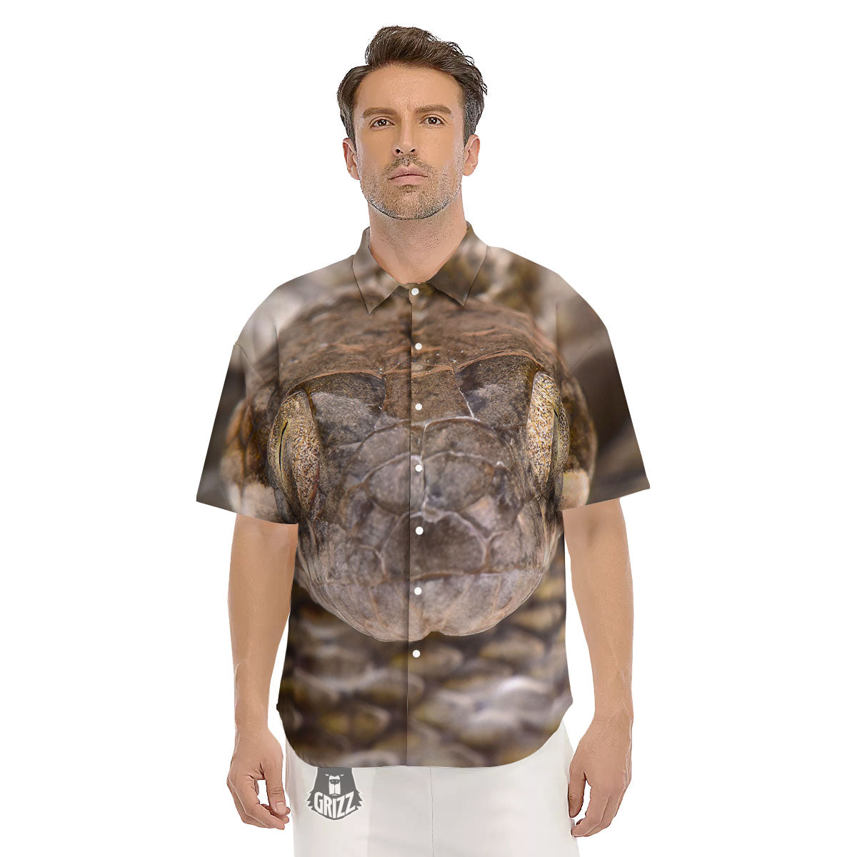 Cat Eyed Snake Malagasy Print Men's Short Sleeve Shirts-grizzshop