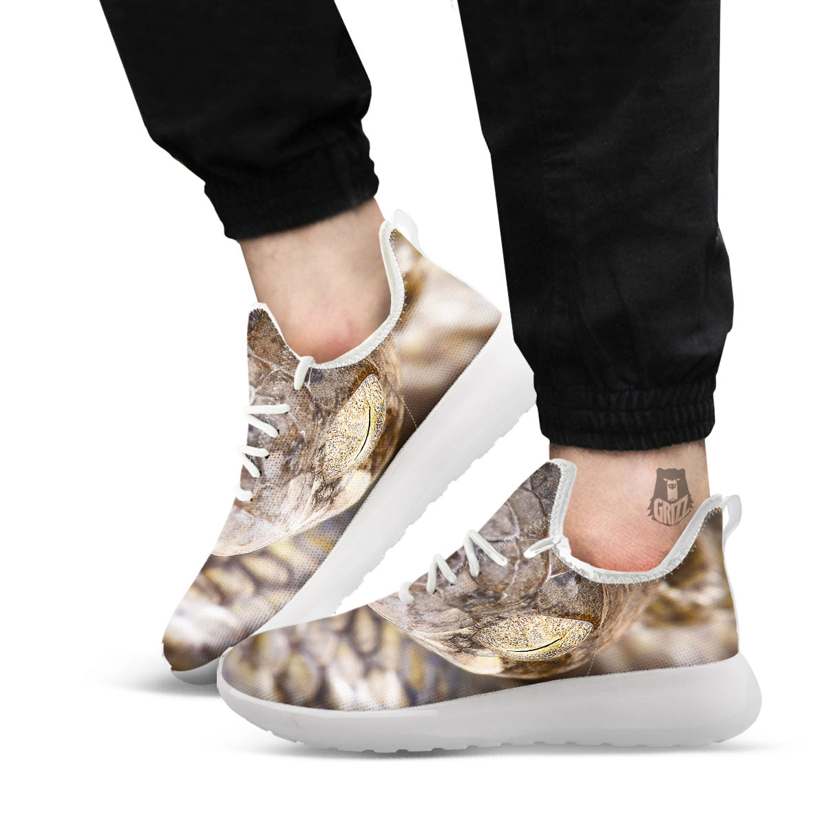 Cat Eyed Snake Malagasy Print White Athletic Shoes-grizzshop