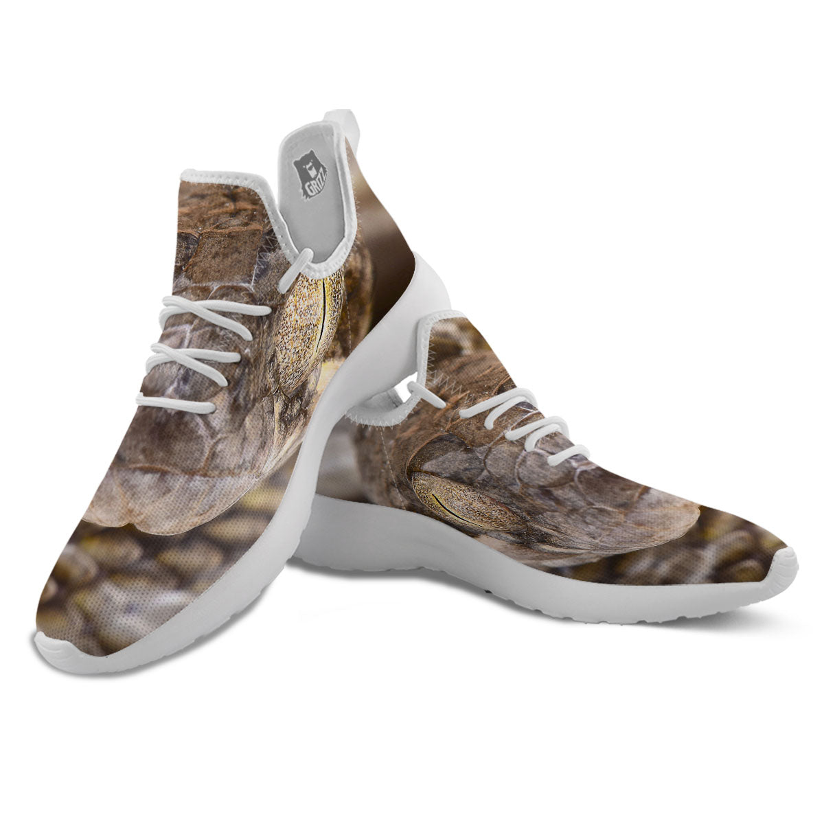 Cat Eyed Snake Malagasy Print White Athletic Shoes-grizzshop