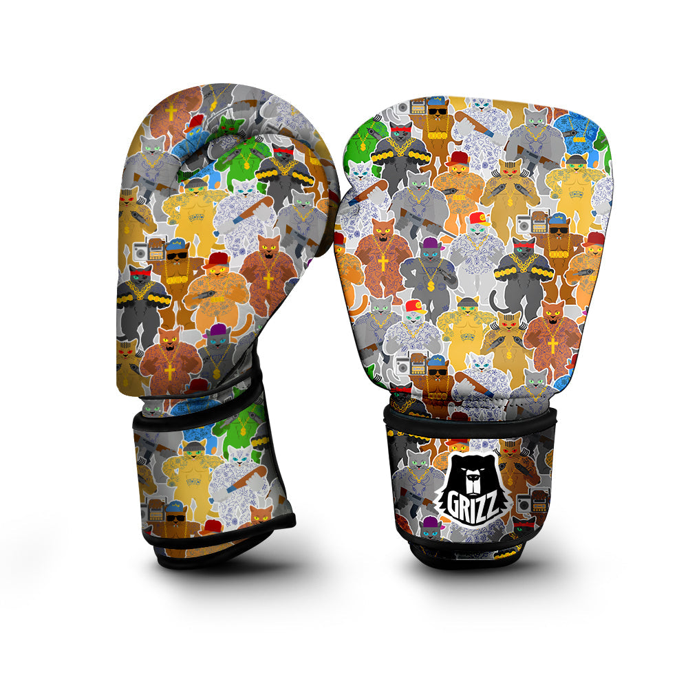 Cat Gangsta Colorful Print Pattern Boxing Gloves-grizzshop