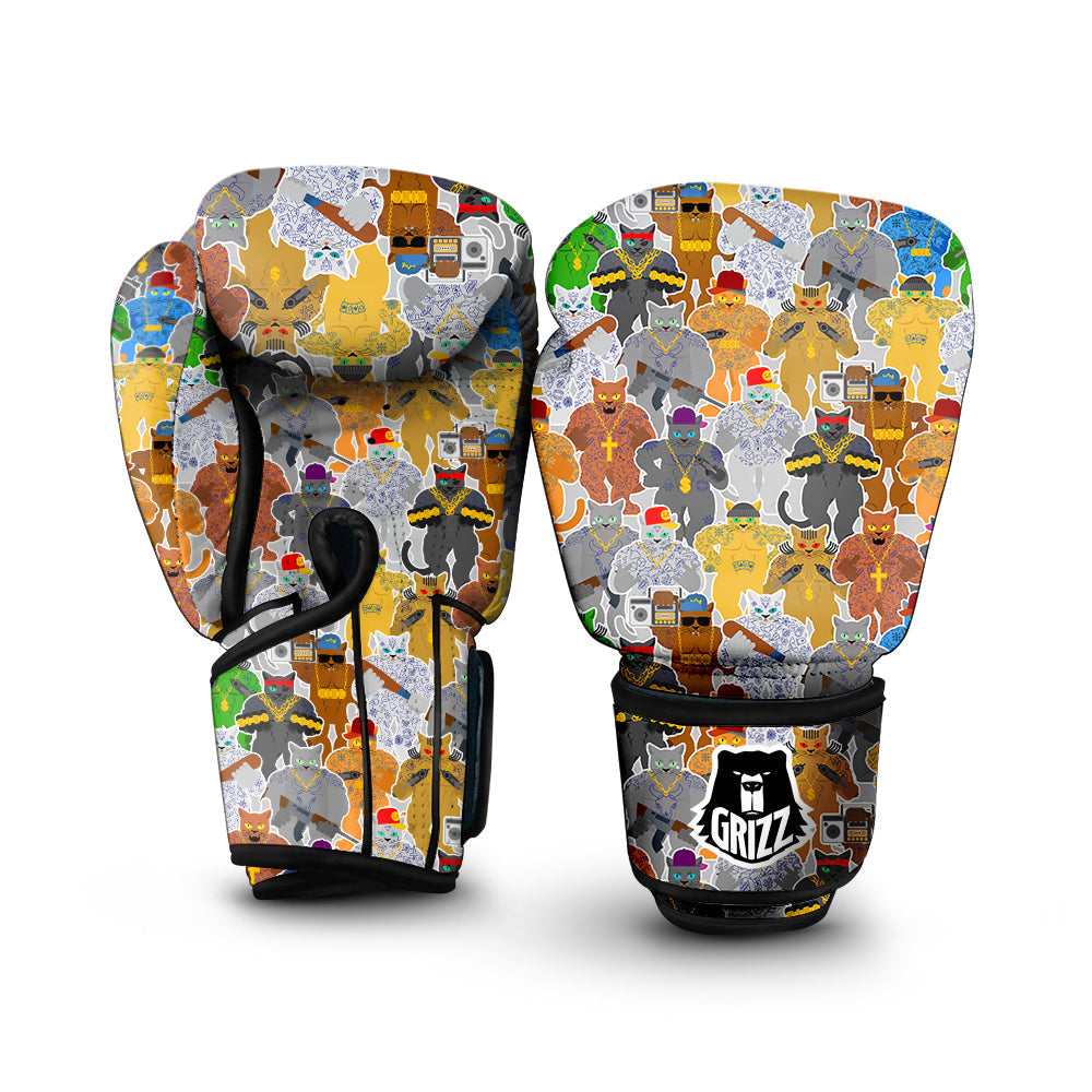 Cat Gangsta Colorful Print Pattern Boxing Gloves-grizzshop
