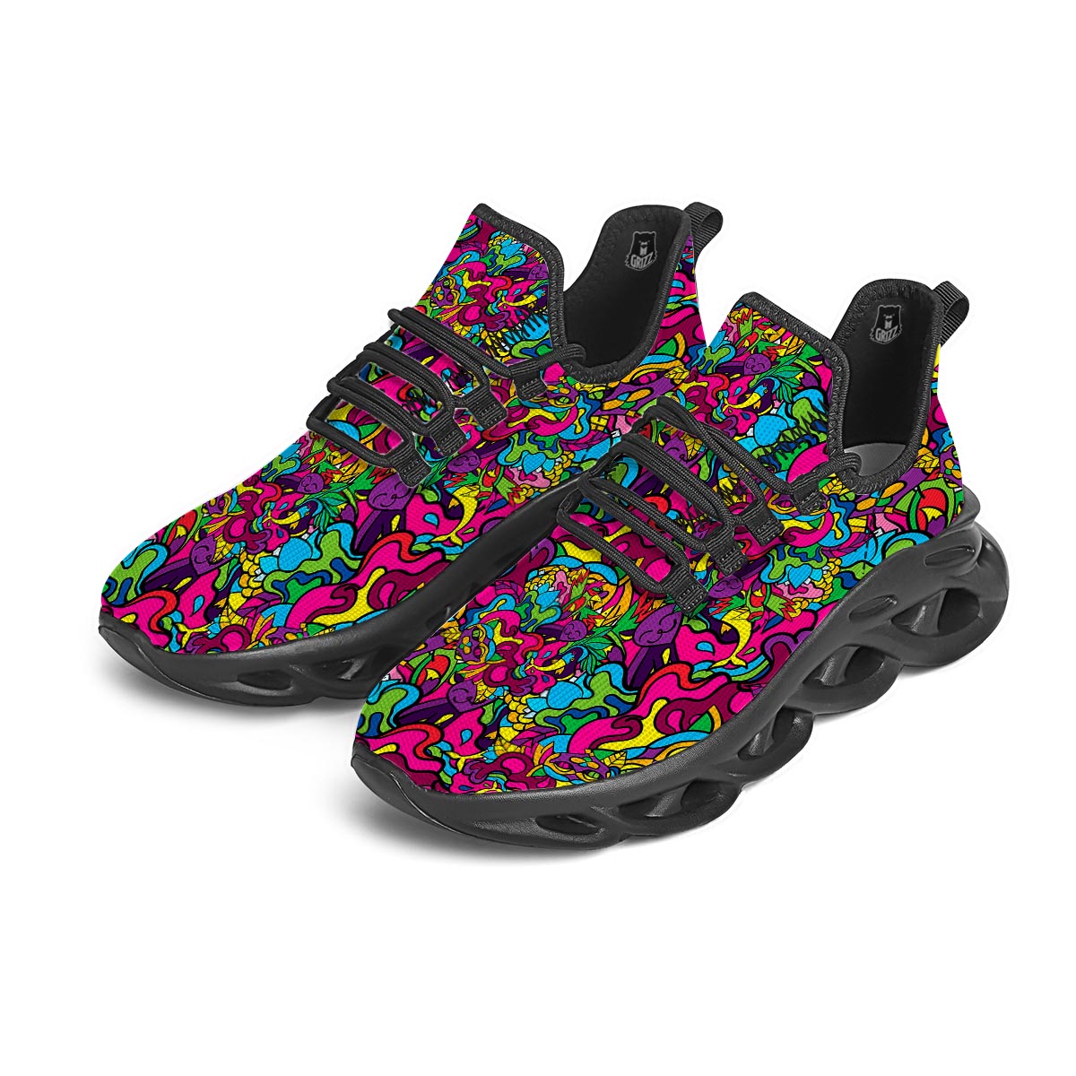 Cat Hippie Psychedelic Black Running Shoes-grizzshop