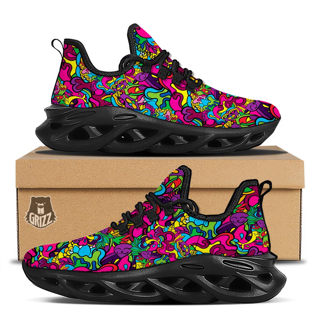 Cat Hippie Psychedelic Black Running Shoes-grizzshop