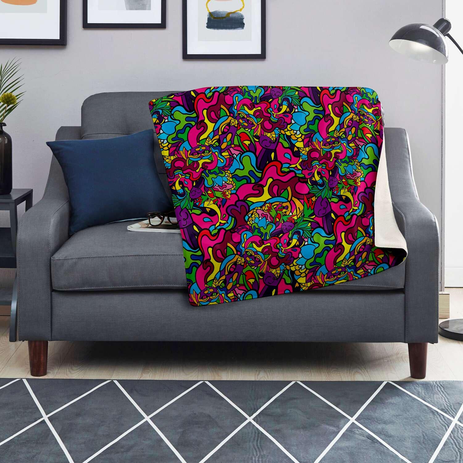 Cat Hippie Psychedelic Blanket-grizzshop